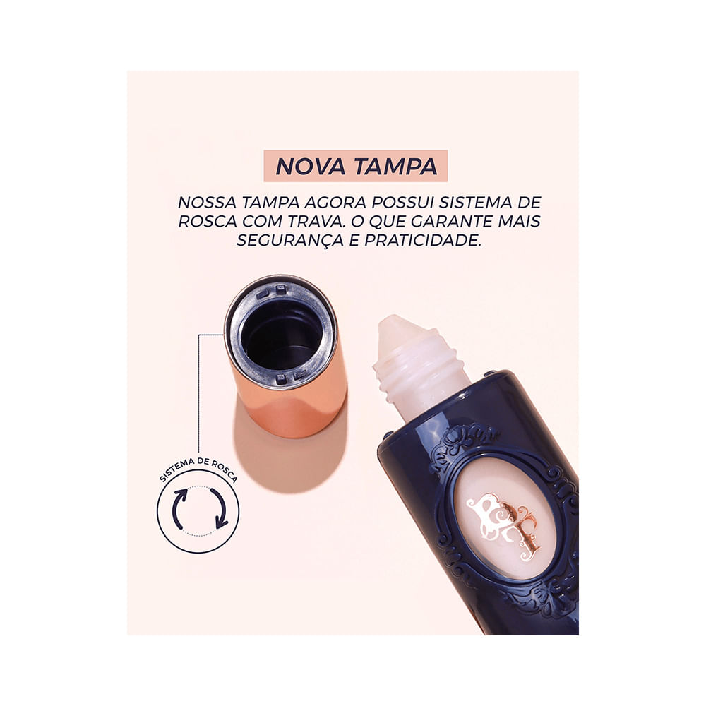 Tampa rosê dourada da Base Líquida Bruna Tavares BT Skin Foundation M10 com sistema de rosca e trava